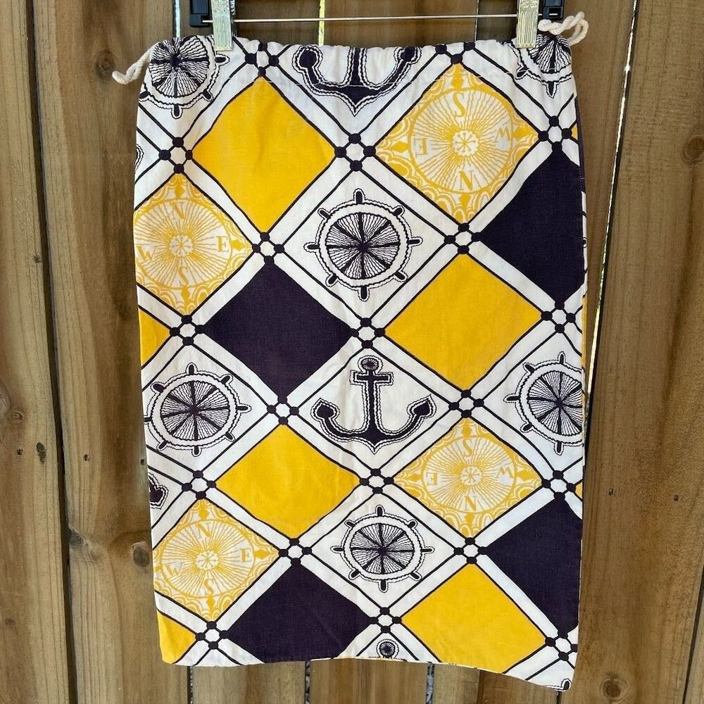 Vintage 60s Bold NAUTICAL Cotton Drawstring LAUNDRY BAG Fabric  19" x 27"